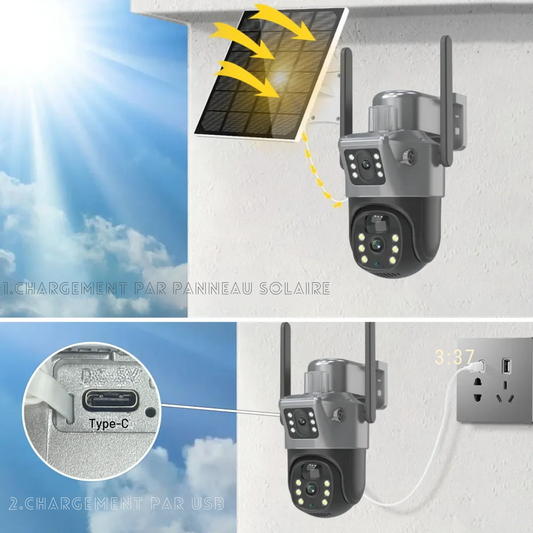 Caméra Solaire Double Objectif avec Suivi Automatique - Alevio®