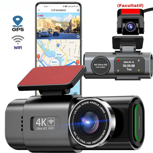 ashcam Voiture 4K Ultra HD Double Caméra avec Vision Nocturne et GPS – B53P®