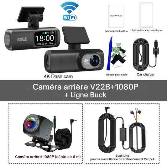 Dashcam Voiture 4K Ultra HD Avant + 1080P Arrière avec Vision Nocturne – Kocam®