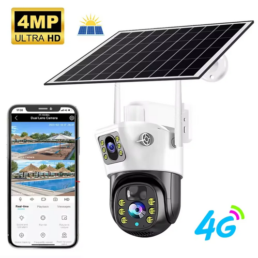 Caméra de Surveillance PTZ Sans Fil avec Panneau Solaire- V380®