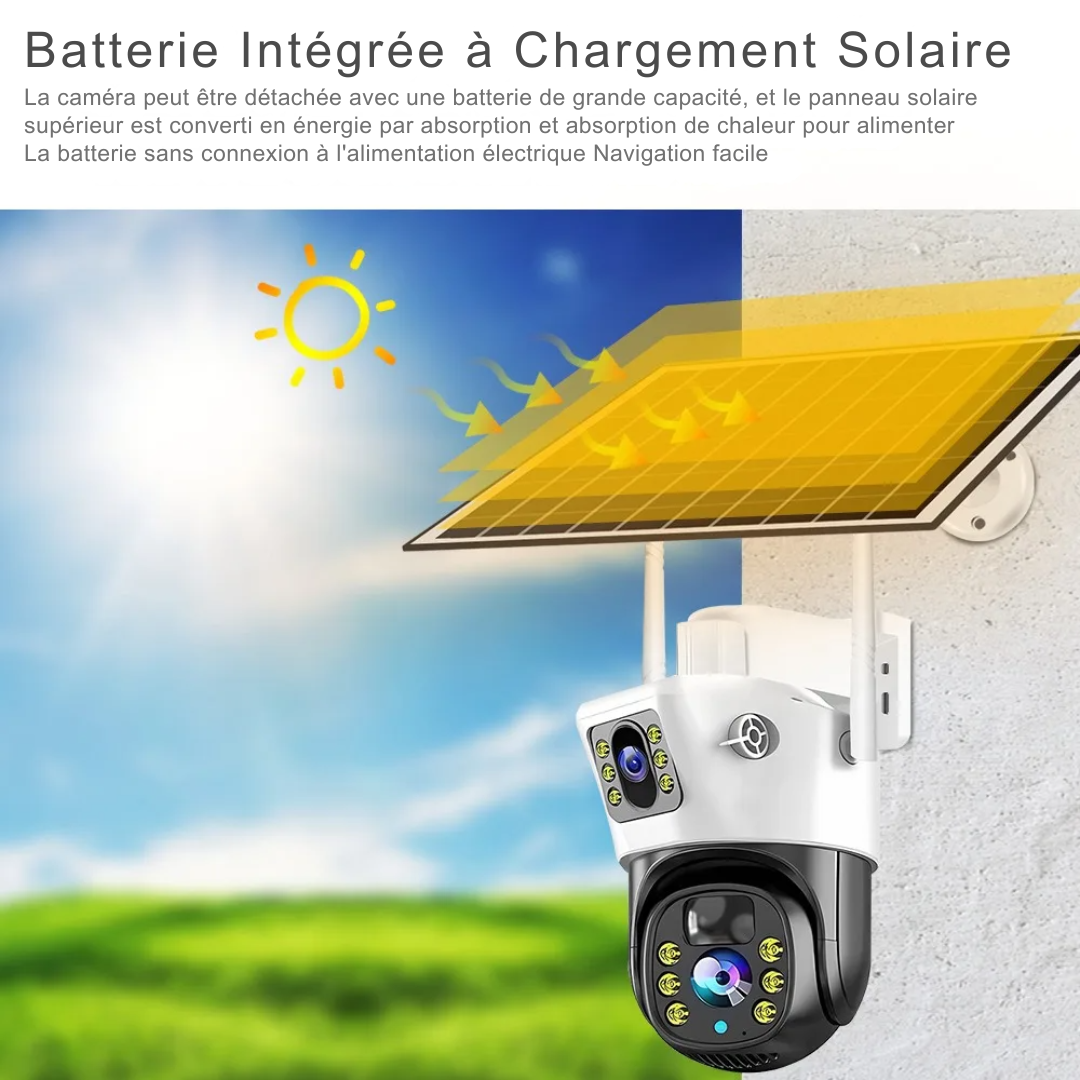 Caméra de Surveillance PTZ Sans Fil avec Panneau Solaire- V380®