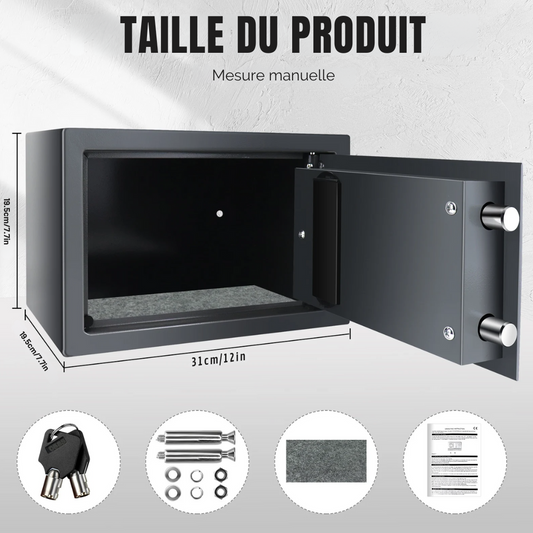 Coffre-fort 8.5L Serrure à Double Embout en Acier Inoxydable Gris - Day Plus®
