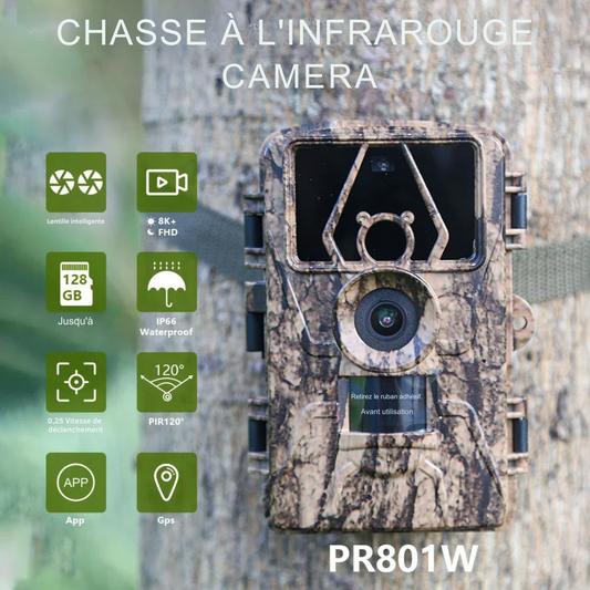 Mini Caméra de Chasse WiFi 8K Ultra HD PIR Grand Angle 120° avec Vision Nocturne – PR801W®