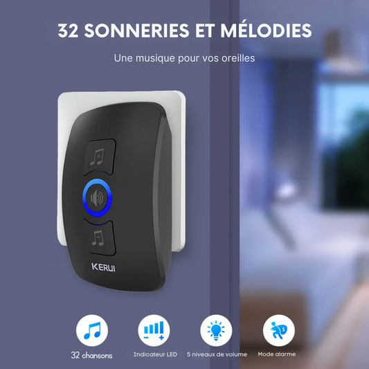 Sonnette Sans Fil LED Étanche IP66 avec une Portée de 100m et 32 Sonneries – KERUI®
