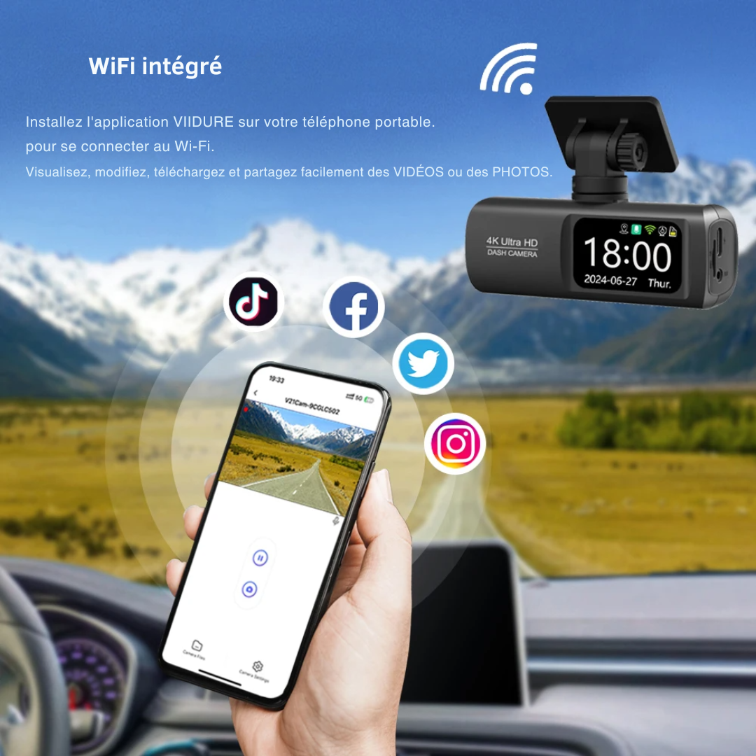 Dashcam Voiture 4K Ultra HD Avant + 1080P Arrière avec Vision Nocturne – Kocam®
