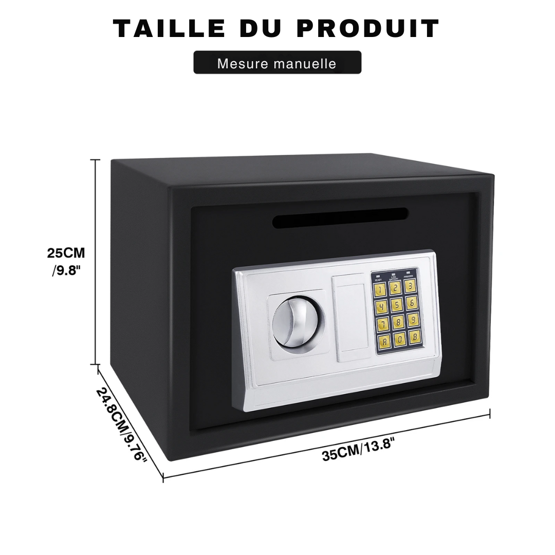 Coffre-fort 16L Serrure à Double Embout en Acier Inoxydable Noir - Day Plus®