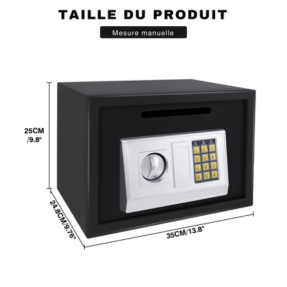 Coffre-fort 16L Serrure à Double Embout en Acier Inoxydable Noir - Day Plus®