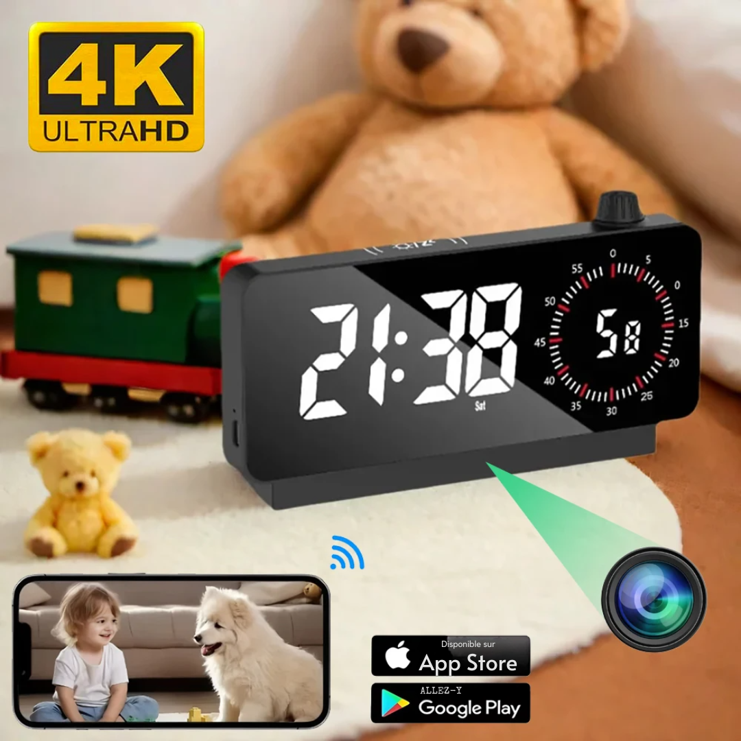 Mini Caméra Horloge 4K WiFi avec Détection de Mouvement – SHUSHU®