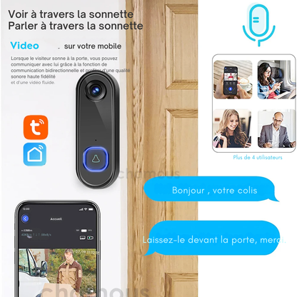 Visiophone Connecté Full HD 1080P avec Angle de Vue 166°  Vision Nocturne et PIR – CHAMOUS®