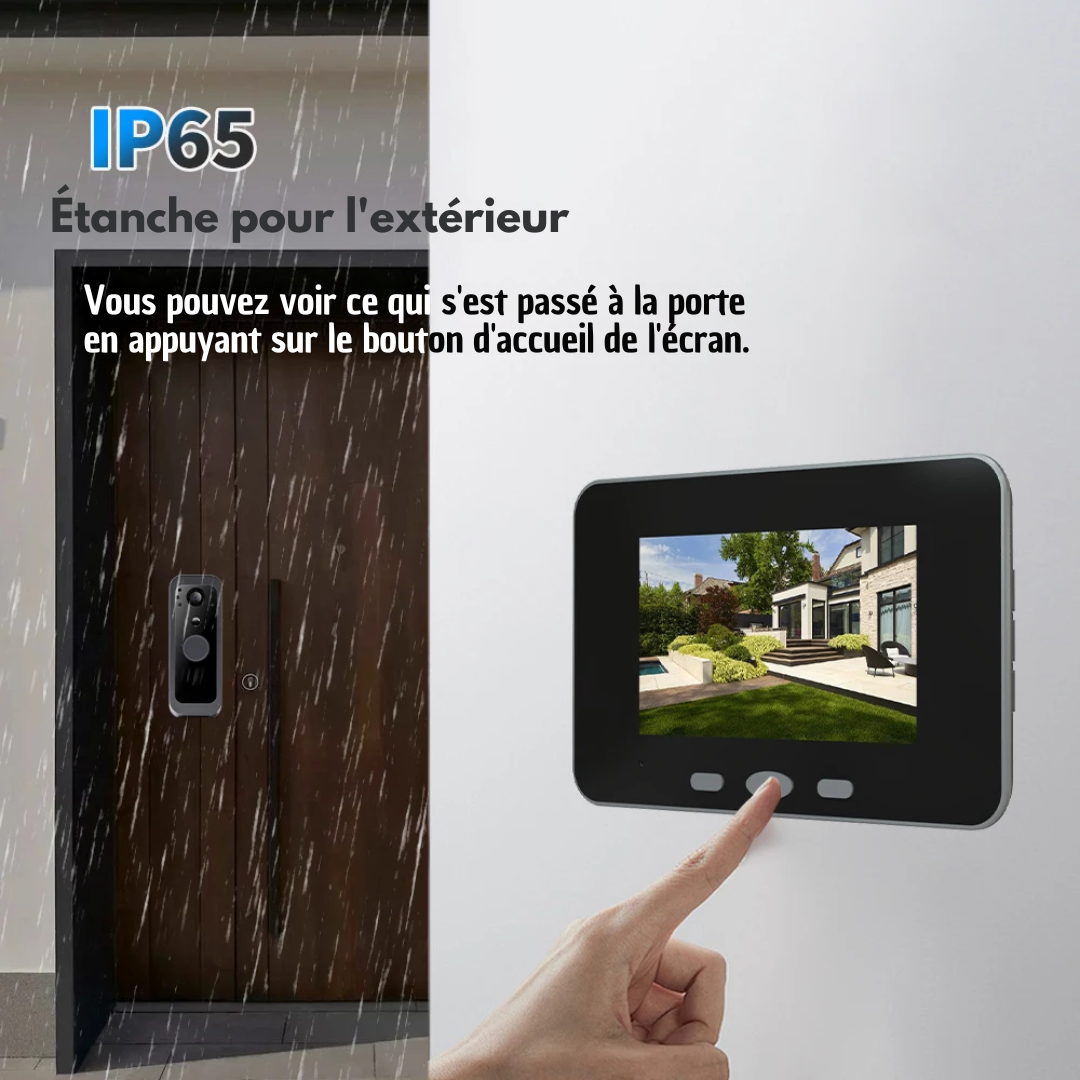 Visiophone Sans Fil Connecté avec Détection de Mouvement et Vision Nocturne + Écran 4″ – Doorbell®