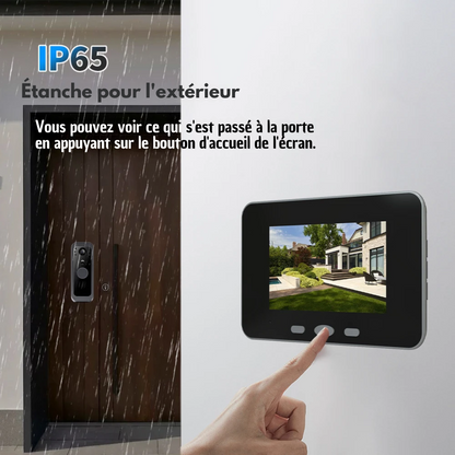 Visiophone Sans Fil Connecté avec Détection de Mouvement et Vision Nocturne + Écran 4″ – Doorbell®